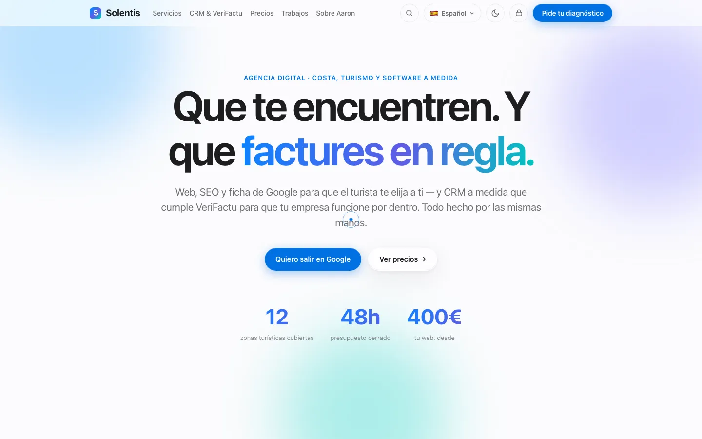 Vista previa de la web de Solentis